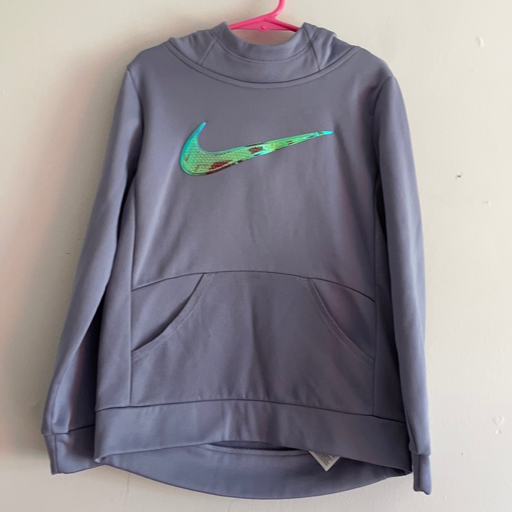 Nike dri fit gray hoodie with shiny logo 6X